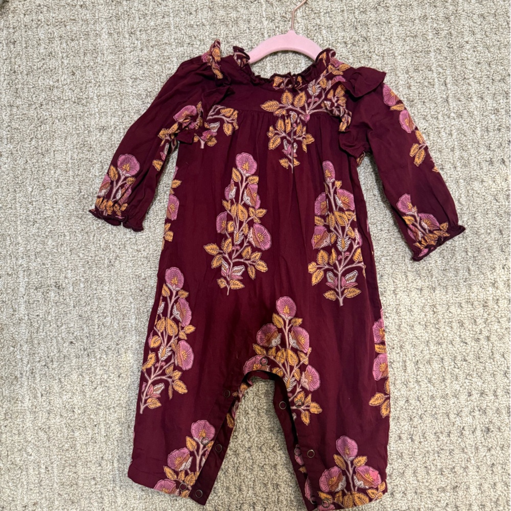 Pink chicken Burgundy Floral Infant Romper